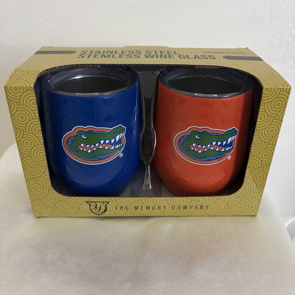 NIB University Of Florida Gators Pair Stemless Wine Glass The Memory Company
